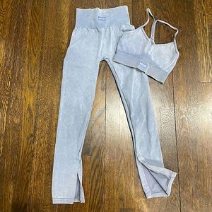 Bo+Tee Acid Wash Sports Bra and Leggings Set, Charcoal (XS)